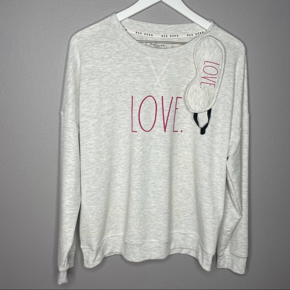 Rae Dunn Tops - NWT Rae Dunn “Love” Graphic Heather Gray Drop Shoulder Sweatshirt with Eye Mask